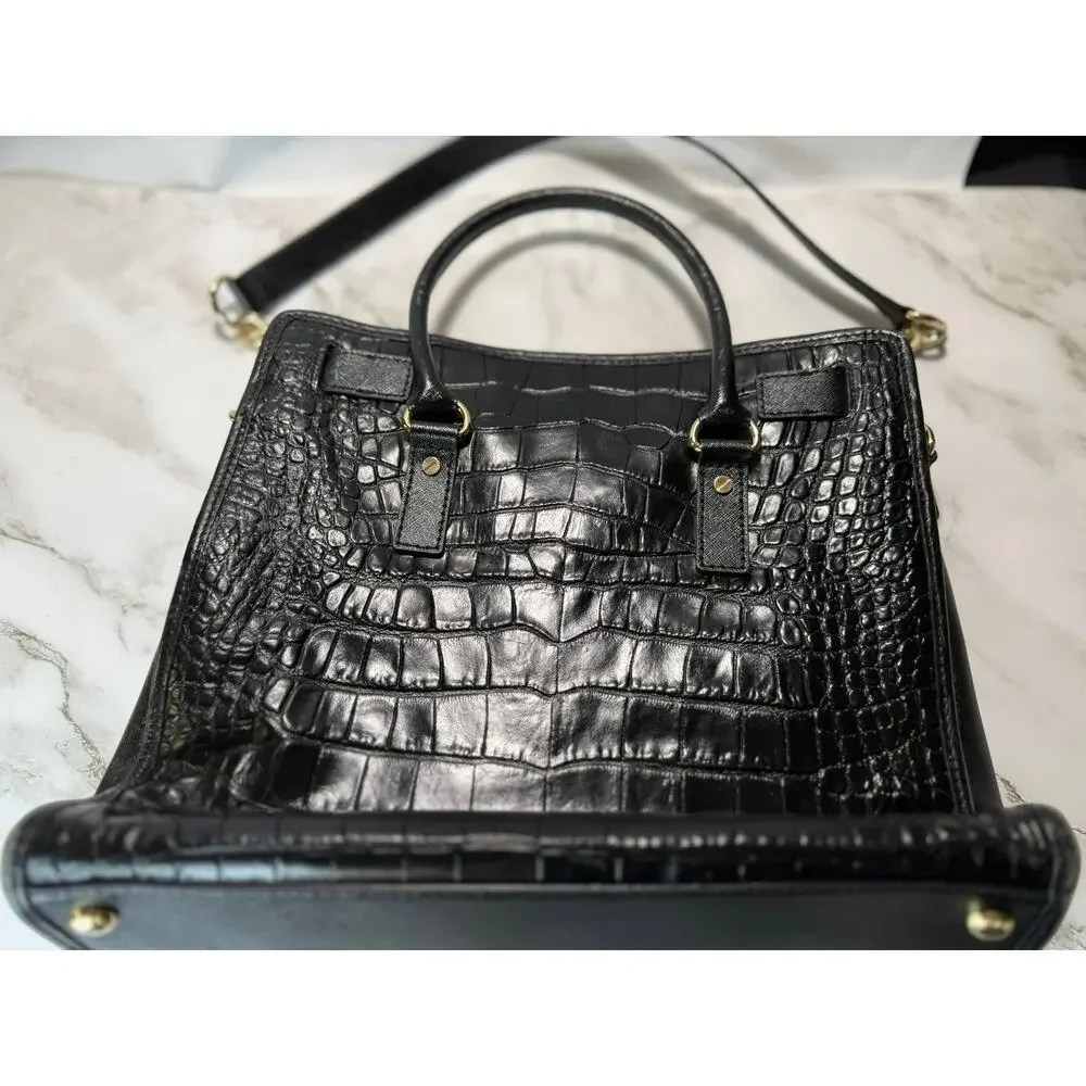 Michael Kors Leather, Python & Croc Embossed Hamilton Satchel Handbag Large - Picture 2 of 16
